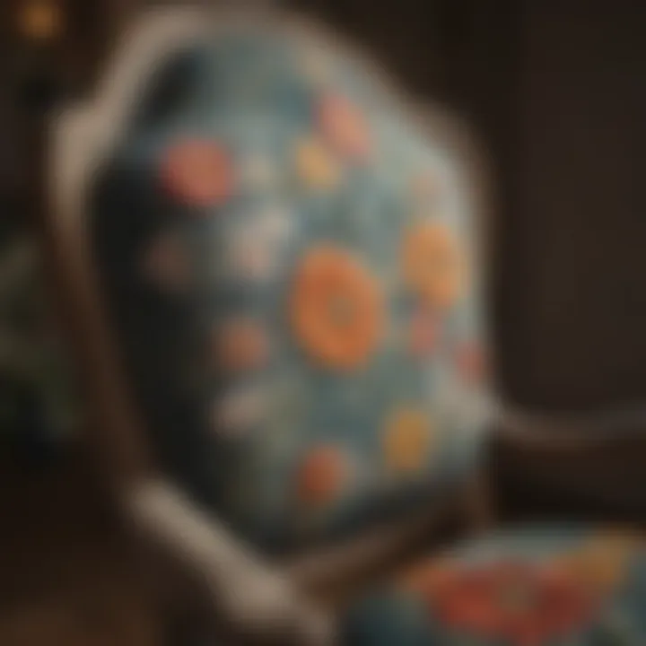 Close-up view of intricate floral patterns on a chair