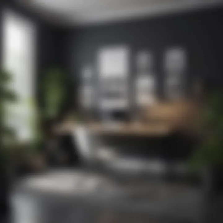 Functional workspace featuring monochrome decor