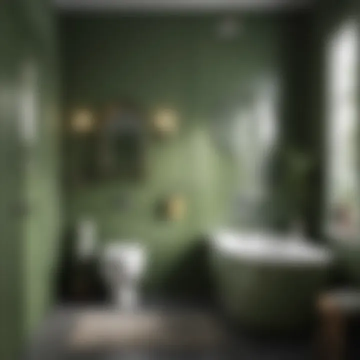 Olive green toilet paired with complementary bathroom decor