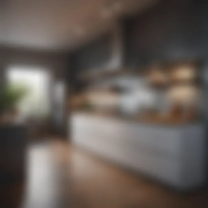 A modern kitchen featuring a bold accent wall.