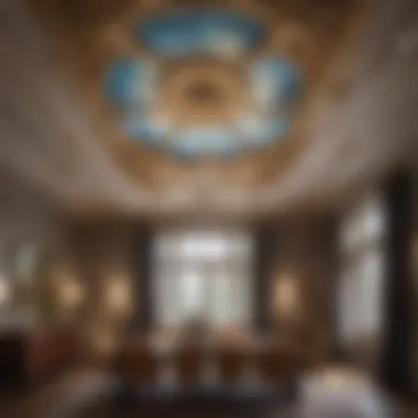 Transformative Layout of Ceiling-Hung Art A creative layout of ceiling-hung artwork that transforms a room's atmosphere and dimension.