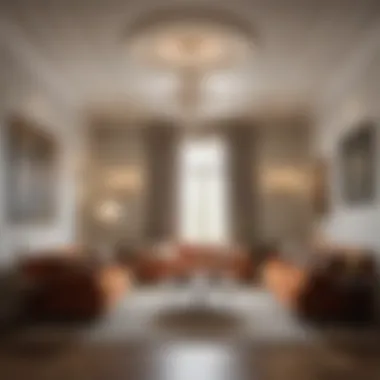 Elegant Interior with Art Installations An elegant interior featuring multiple hanging art pieces that enhance the space.