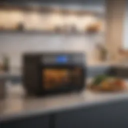 Sleek combination air fryer convection oven on a modern kitchen countertop