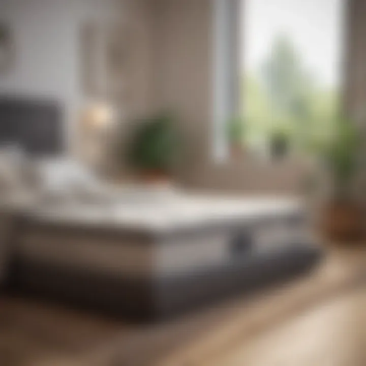 User review highlights on a laptop with a cooling mattress topper in the background