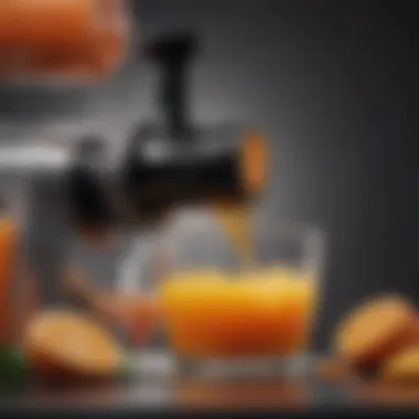 A close-up of juice flowing from a high-quality juicer