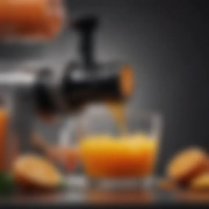 A close-up of juice flowing from a high-quality juicer