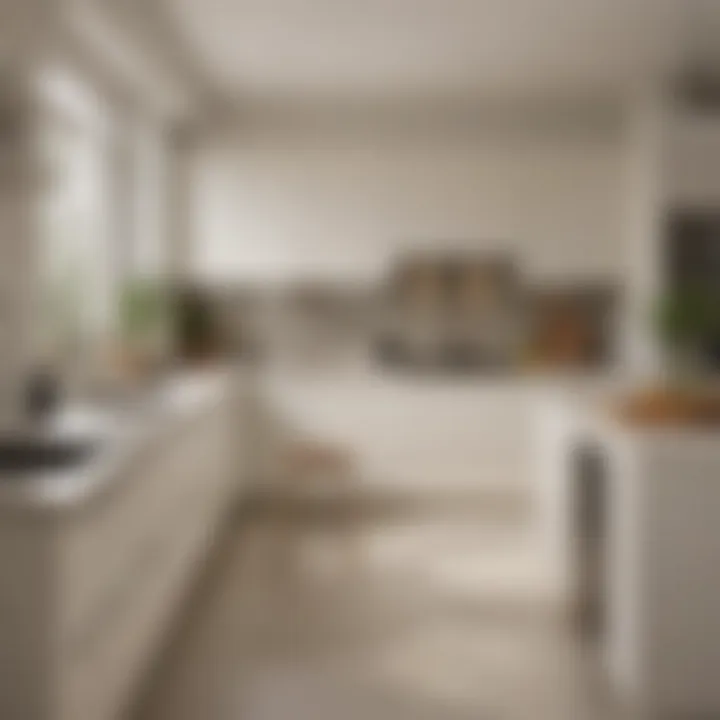 Contemporary kitchen showcasing a warm off-white hue