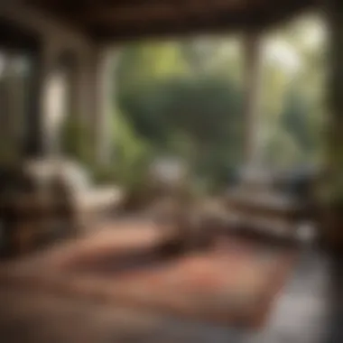 Cozy patio scene with furniture and an elegant outdoor rug