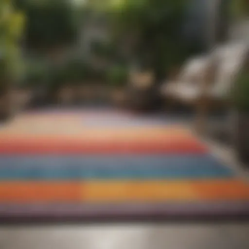 Stylish outdoor patio rug in a vibrant garden setting
