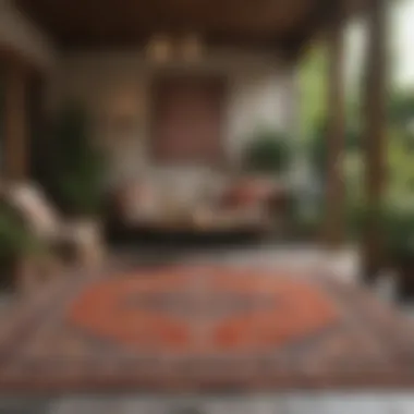 Various outdoor rug styles displayed in an outdoor living area