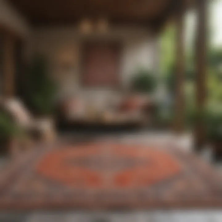 Various outdoor rug styles displayed in an outdoor living area