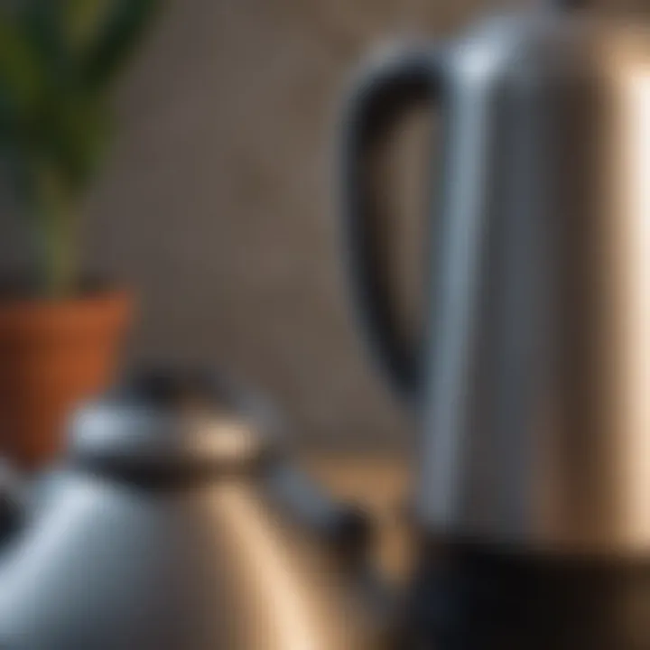 Close-up of a retro kettle's intricate design elements