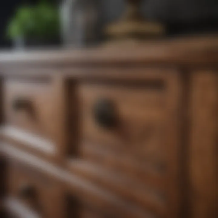 Close-up of the rich texture of solid wood furniture