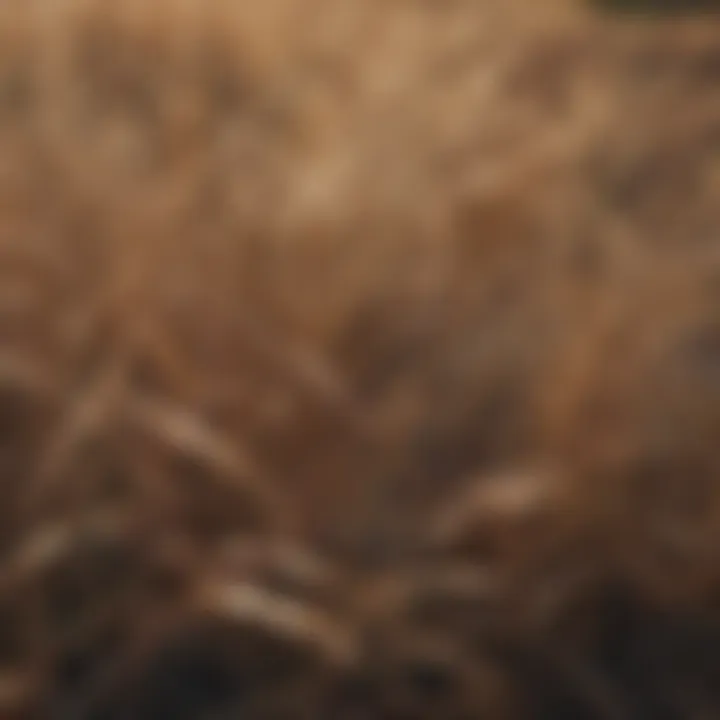 Close-up of dry grass showcasing texture and color variations