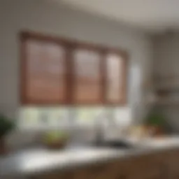 Elegant wooden shutters enhancing kitchen window