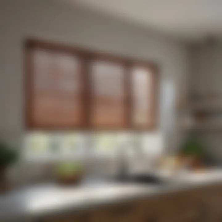 Elegant wooden shutters enhancing kitchen window