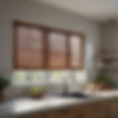 Elegant Wooden Shutters in Kitchen Elegant wooden shutters enhancing kitchen window