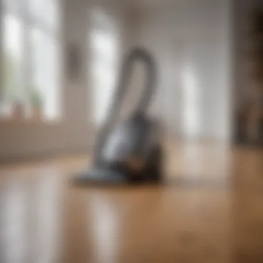 A sleek self-propelled vacuum cleaner in action on hardwood floors