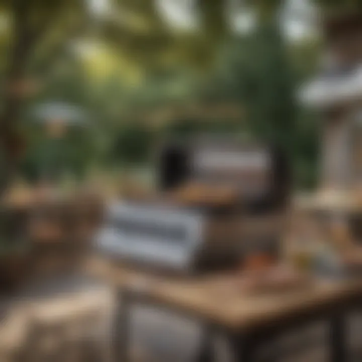 A vibrant outdoor setting featuring a propane BBQ griddle in use, perfect for gatherings