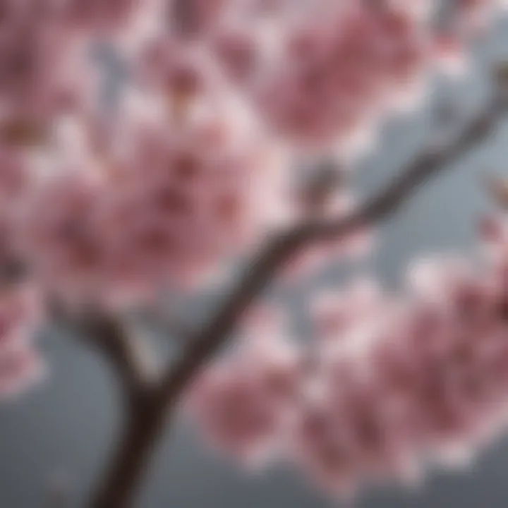 A close-up view of weeping cherry blossom flowers in full bloom