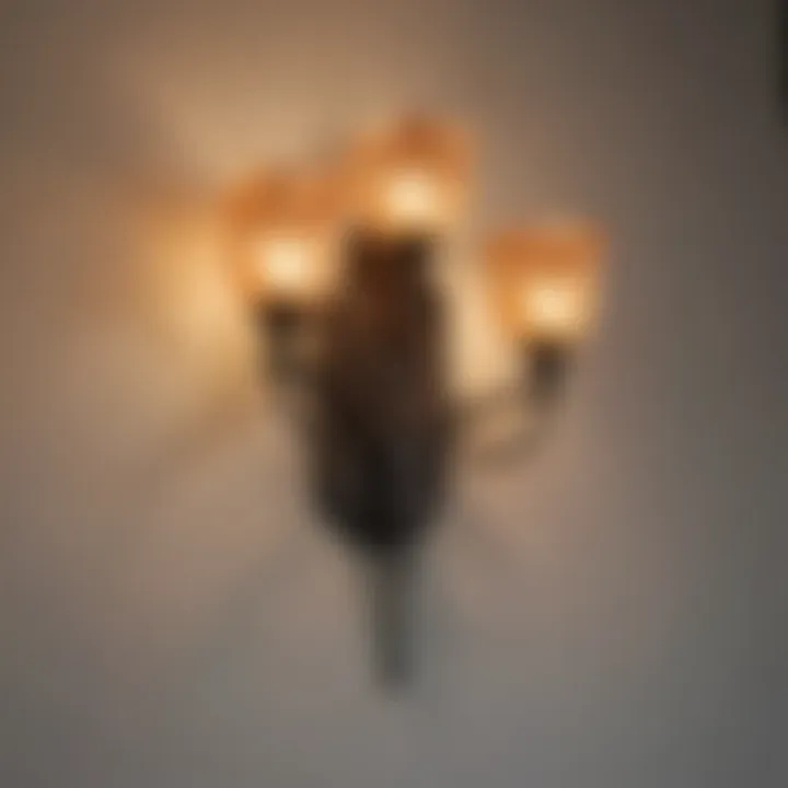 A cluster of artistic wall sconces enhancing a living room ambiance