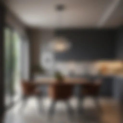 Sleek pendant light illuminating a minimalist dining area