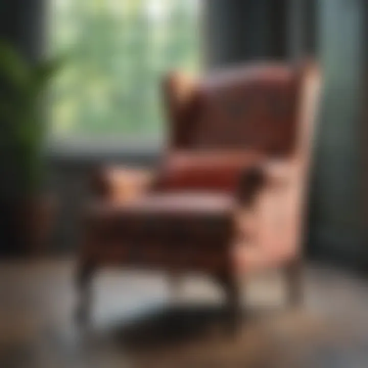 Colorful fabric-upholstered porch chair with vibrant patterns
