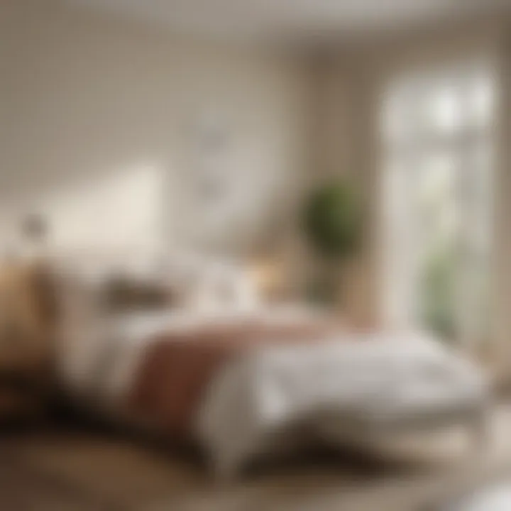 A cozy bedroom adorned with Valspar warm white paint, creating a peaceful atmosphere