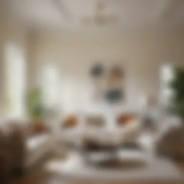 A serene living room showcasing Valspar warm white paint on the walls