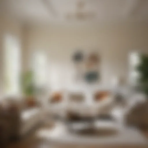 A serene living room showcasing Valspar warm white paint on the walls