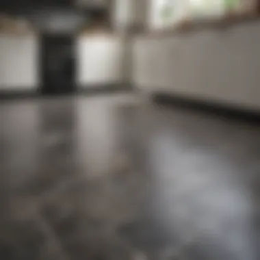 Stylish kitchen featuring vinyl flooring with a sophisticated stone design