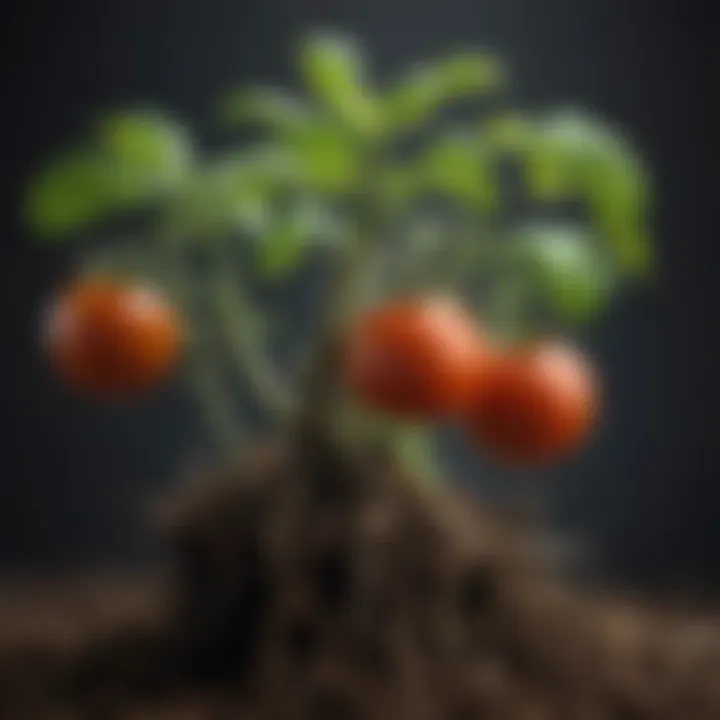 Close-up of tomato plant roots showing healthy growth.