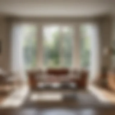 Bright living room with French doors and light-filtering sheers