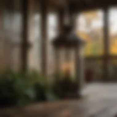 Rustic lanterns made from natural materials on a porch