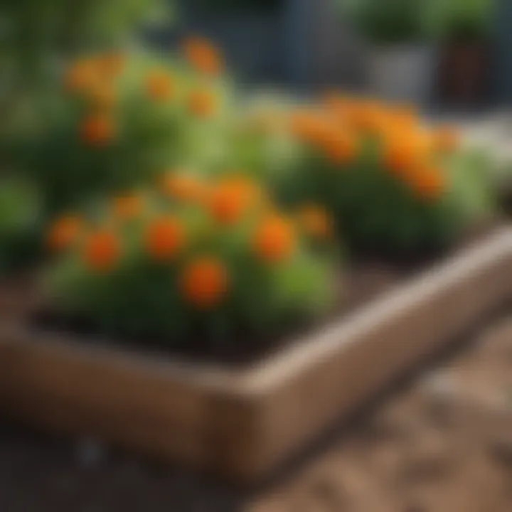 A well-prepared garden bed with soil ready for planting marigold seeds.