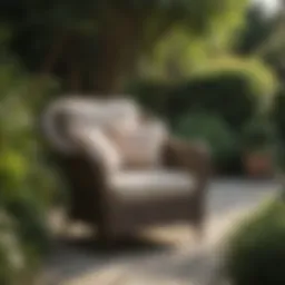 Stylish Hampton wicker outdoor club chair in a garden setting