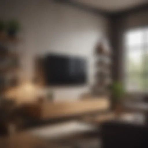A cozy living room featuring creative storage solutions.