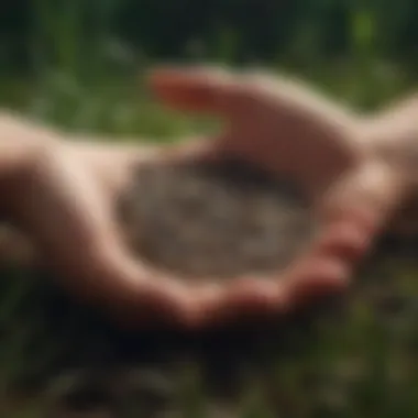 Close-up of different types of grass seeds in a hand