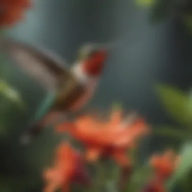 Vibrant hummingbird feeding on nectar from a flower