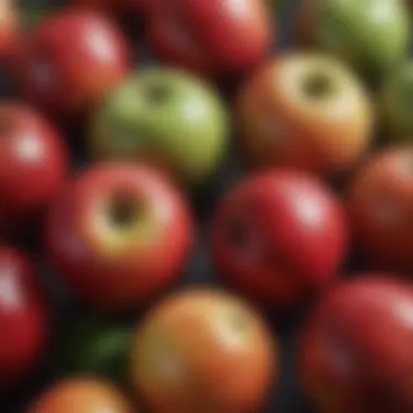 Close-up of apple tree fruit showcasing varieties