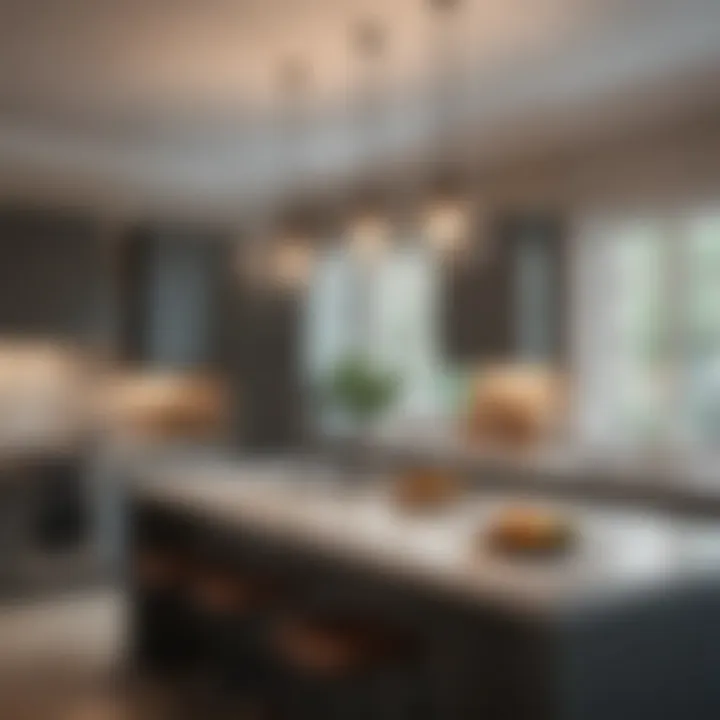 Elegant pendant lights enhancing a galley kitchen