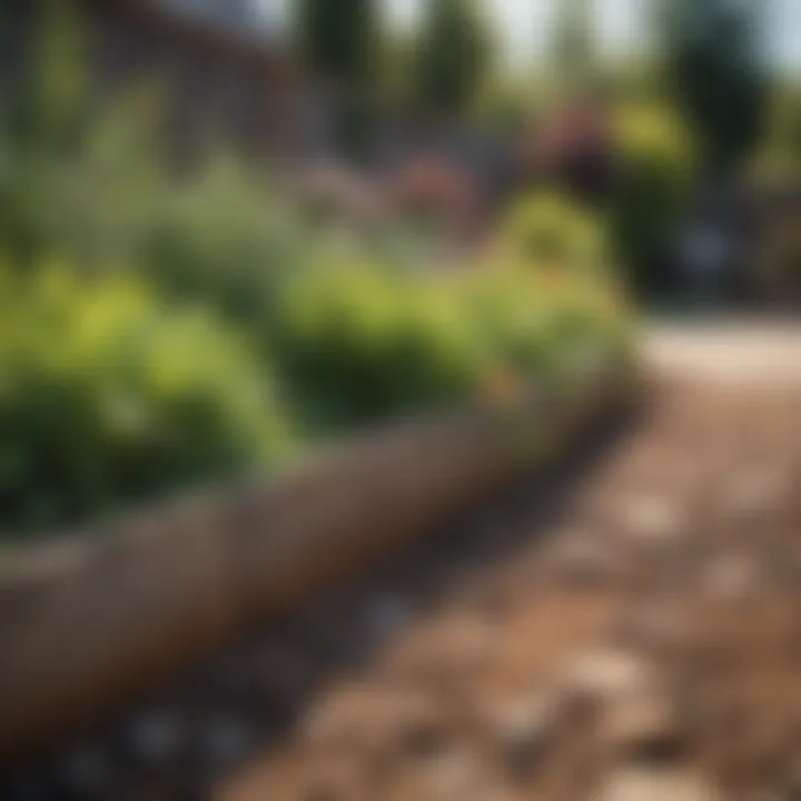 Close-up of landscape fabric used in a garden bed