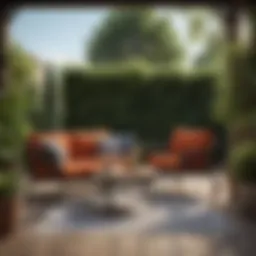 Stylish patio furniture set in a vibrant garden