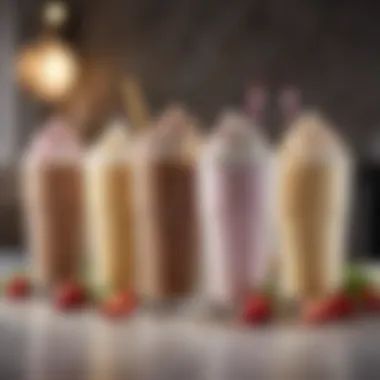 Variety of milkshake flavors displayed elegantly