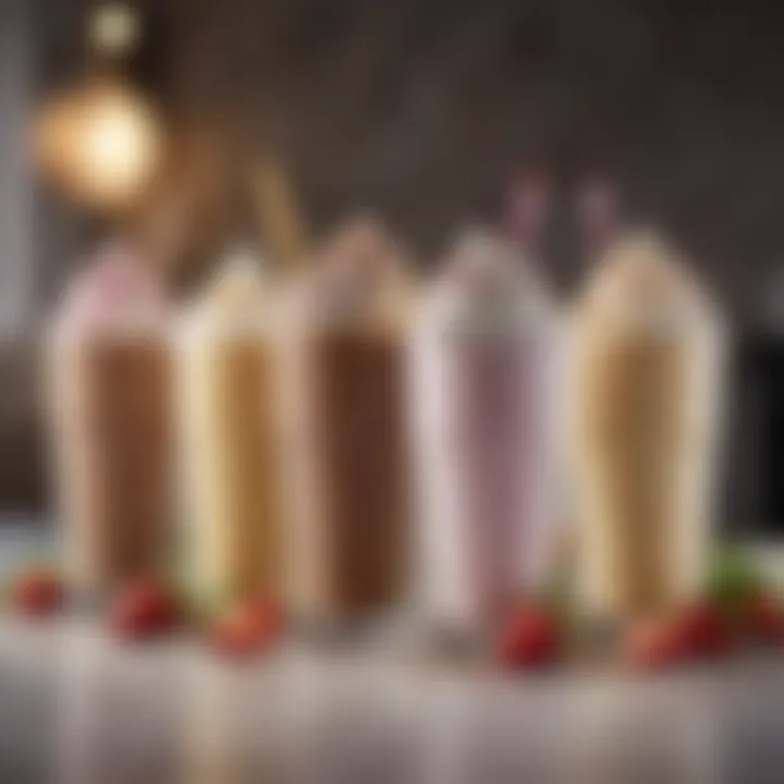 Variety of milkshake flavors displayed elegantly