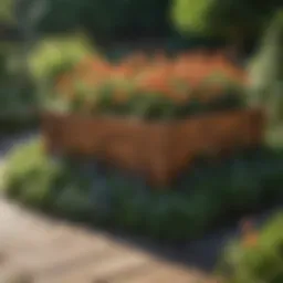Elegant wooden raised flower bed in a lush garden setting