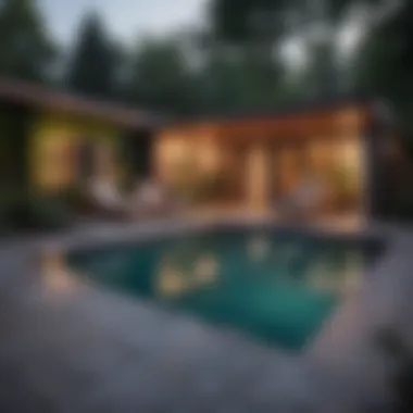 Cozy Small Inground Pool with Lounge Chairs and Ambience A cozy small inground pool with comfortable lounge chairs and ambient lighting