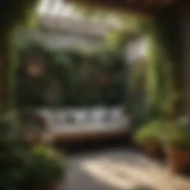 Cozy garden nook with comfortable seating and greenery