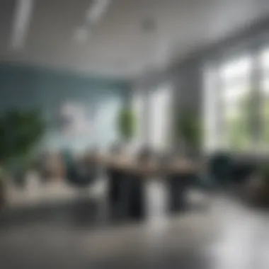 Calming Office Environment Utilizing Cool Tones Calming office environment with cool tones
