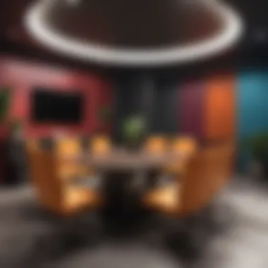 Dynamic Meeting Room Featuring Bold Accent Colors Dynamic meeting room with bold accent colors